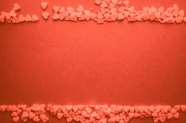 Hearts for Valentine 's Day frame in living coral pantone color
 - Фото, изображение