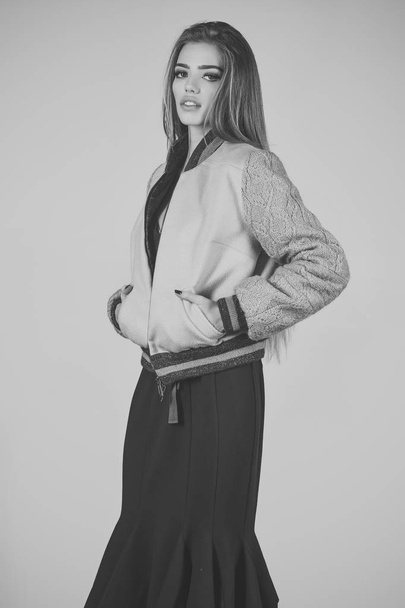 Fashion Model girl full length portrait on grey background. - Valokuva, kuva