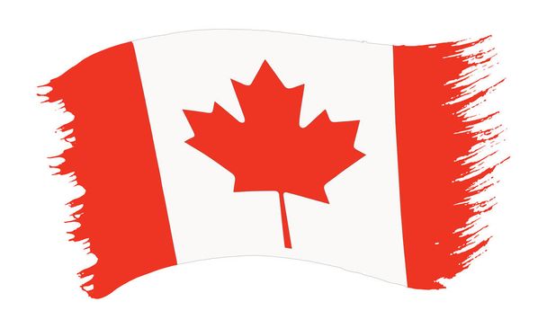 Illustration vectorielle d'un coup de pinceau peint drapeau national du Canada avec feuille d'érable rouge isolée sur fond blanc - Vecteur, image
