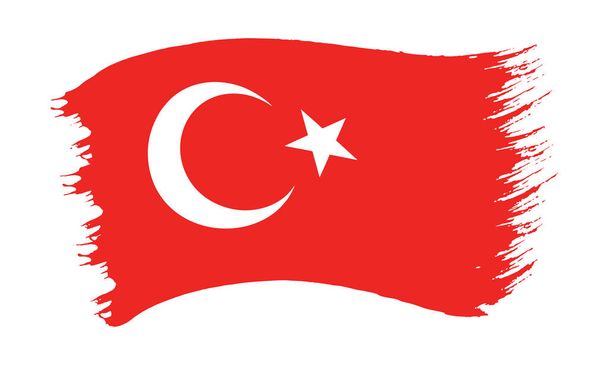 Vektor-Illustration des Pinselstrichs gemalte Nationalflagge der Türkischen Republik isoliert auf weißem Hintergrund - Vektor, Bild