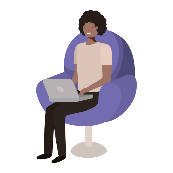 az ember ül a széken, laptop avatar karakter - Vektor, kép