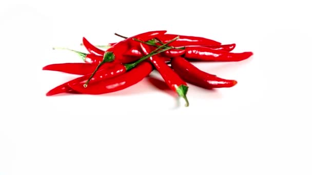 Červené chilli papričky, otáčení na bílém pozadí - Záběry, video