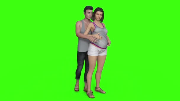modelo 3d, chica embarazada, morfo del vientre, fondo verde - Metraje, vídeo
