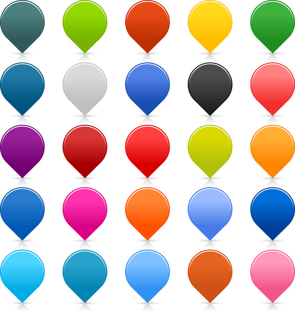 25 locatie toewijzing pinnen ondertekenen web Kaartpictogram. lege knoppen geschilderd in populaire kleuren - Vector, afbeelding