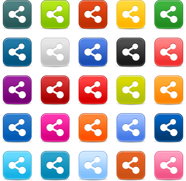 25 ομαλή κουμπί σατινέ web 2.0 με μερίδιο σημάδι. χρώματος στρογγυλεμένες πλατεία σχήματα με γκρι σκιά σε άσπρο φόντο. Αυτή η εικόνα διάνυσμα αποθηκευτεί σε 8 eps - Διάνυσμα, εικόνα