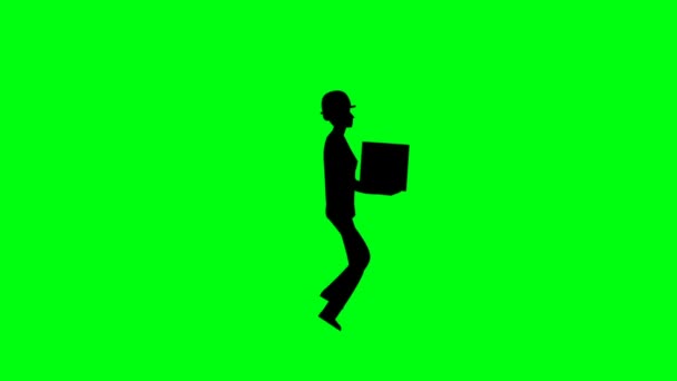 Silhouette man walk cycle with holding box on green screen animation HD video.Worker walking on green screen motion - Footage, Video