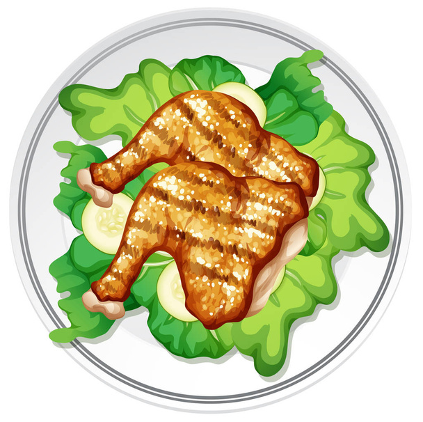 A plate of chicken illustration - Vector, Image