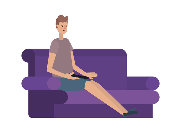 young man seated in the sofa avatar character - Vector, Image
