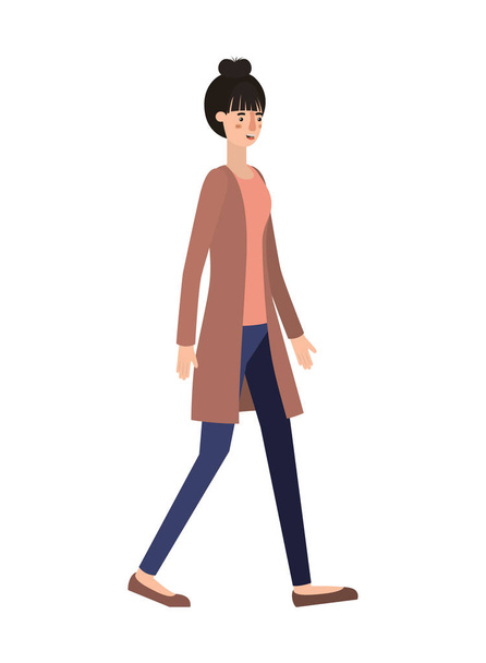 beautiful and young woman walking character - Vector, Image