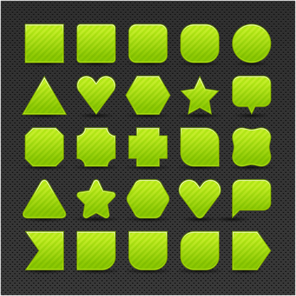 25 variations form green button with light stripes. Satin shapes with shadow on perforated metal seamless texture black background. Vector 10 eps. See more web internet design elements in my gallery - Vector, Image