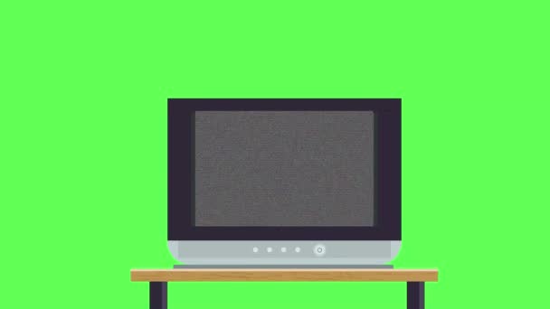 Stary telewizor na stół i brak sygnału z wideo w tle zielony ekran - Materiał filmowy, wideo