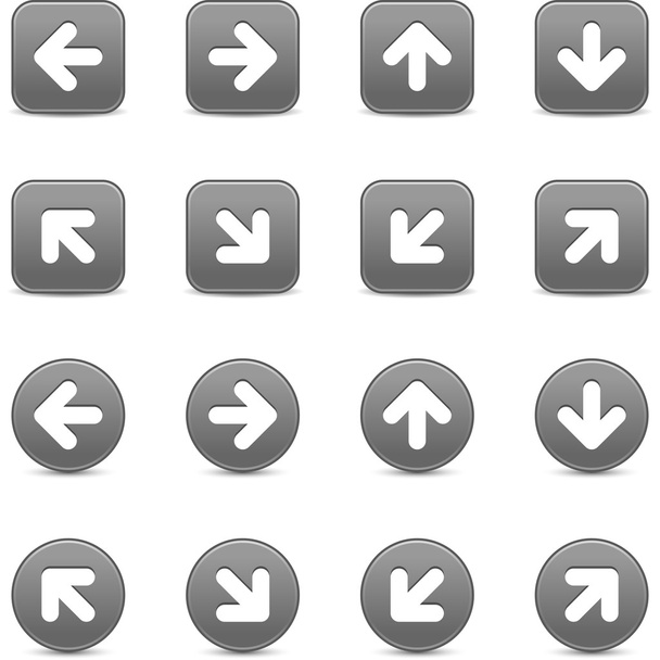 Graustufen-Internet-Taste mit weißem Pfeil-Zeichen. runde und quadratische Formen mit Schatten auf weißem Hintergrund. diese Vektorabbildung in 8 Folgen gespeichert - Vektor, Bild