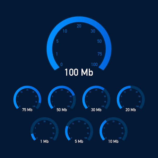 Set Speed test. Speedometer Internet Speed. Website speed loading time. Vector illustration. - Vector, Image