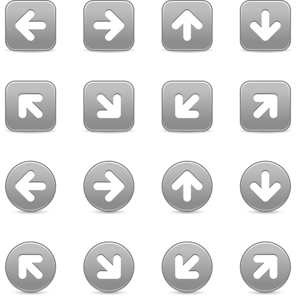 Botón de internet de escala gris con signo de flecha blanca. Formas redondas y cuadradas con sombra sobre fondo blanco. Esta ilustración vectorial guardada en 8 eps
 - Vector, Imagen