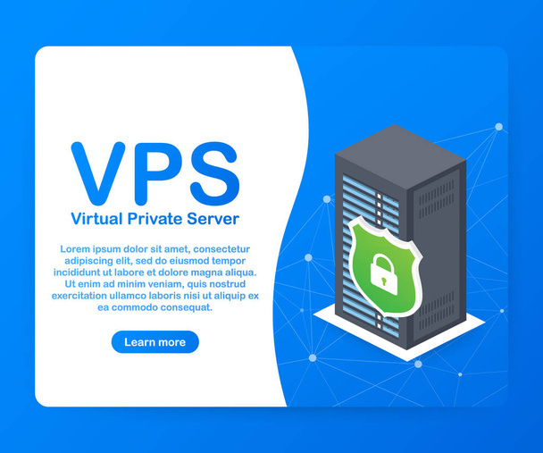 VPS-віртуальний виділений сервер хостинг послуг інфраструктури технології. Векторні ілюстрації. - Вектор, зображення