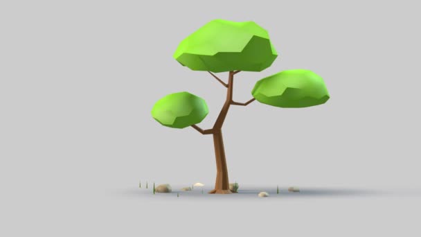3D-ontwerp met tuin beweging met boom. Leuke plant op grijze achtergrond. - Video