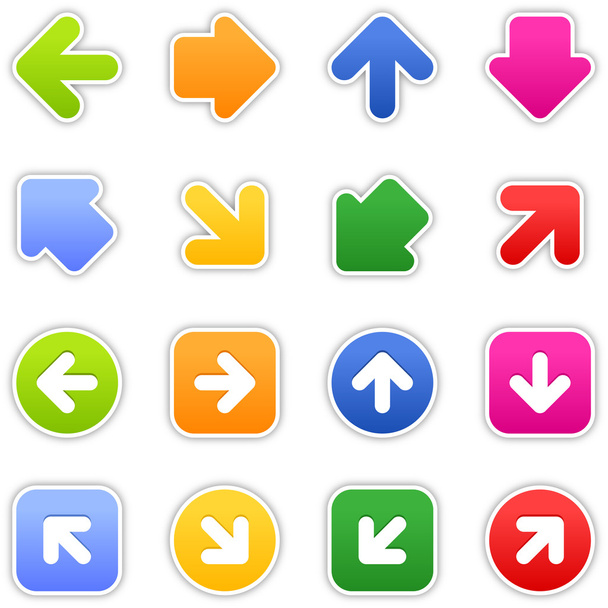 Color stickers arrow sign. Satined shapes with gray drop shadow on white background. This vector illustration design element saved in EPS 10 - Vektor, kép