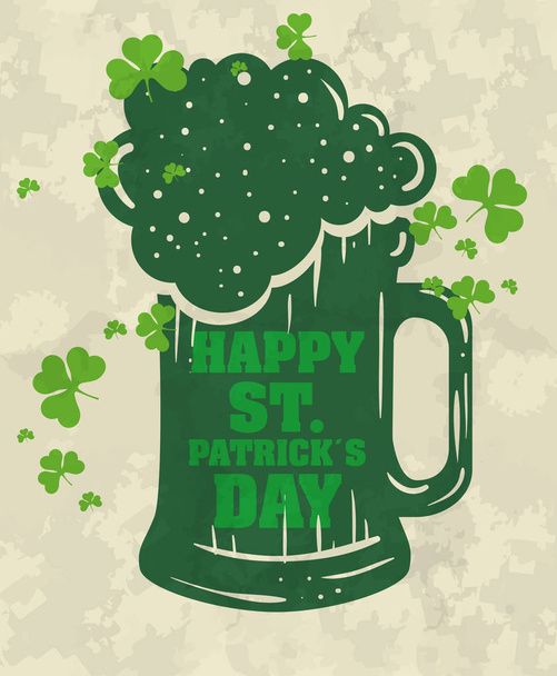 st partick celebration with beer glass and clovers - Vecteur, image