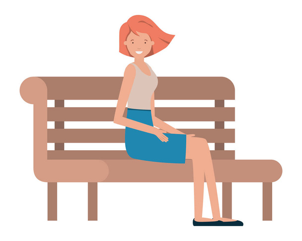 vrouw zitten in park stoel avatar karakter - Vector, afbeelding