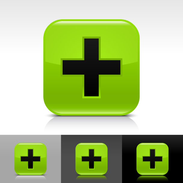 groene glossy web knop met zwart teken toevoegen - Vector, afbeelding