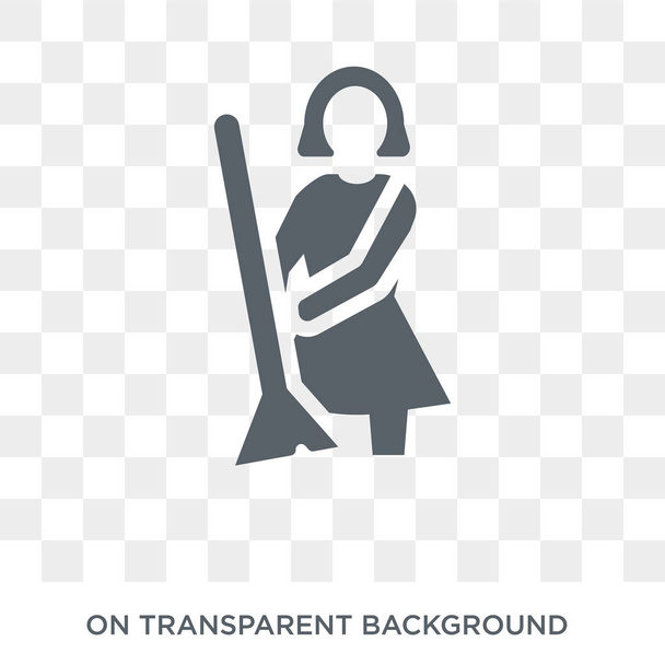 Woman Sweeping icon. Trendy flat vector Woman Sweeping icon on transparent background from People collection. High quality filled Woman Sweeping symbol use for web and mobile - Vector, Image