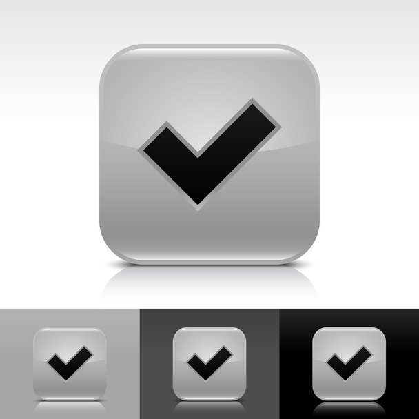 Gray glossy web button with black check mark sign. - Vektor, kép
