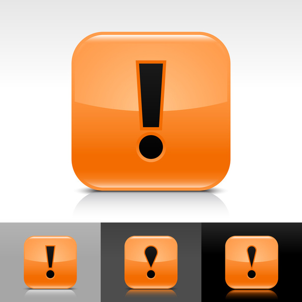 Orange glossy web button with black exclamation mark sign - Vector, Image