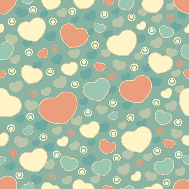 Seamless abstract pattern of hearts and circles. - Διάνυσμα, εικόνα