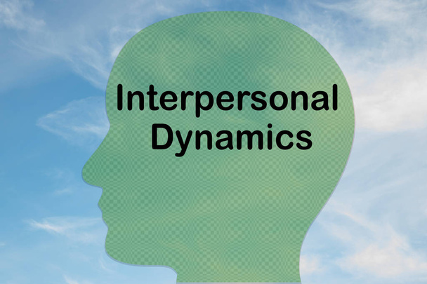 Изображение названия Interpersonal Dynamics на силуэте головы с облачным небом в качестве фона
. - Фото, изображение