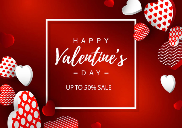 Valentines Day horizontal sale banner. Valentines day design for banners, flyers, newsletters, postcards. Space for text. Vector illustration. - Vector, Image