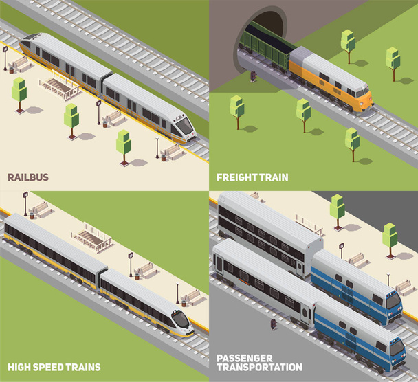  Izometrické koncepce železniční vlak  - Vektor, obrázek