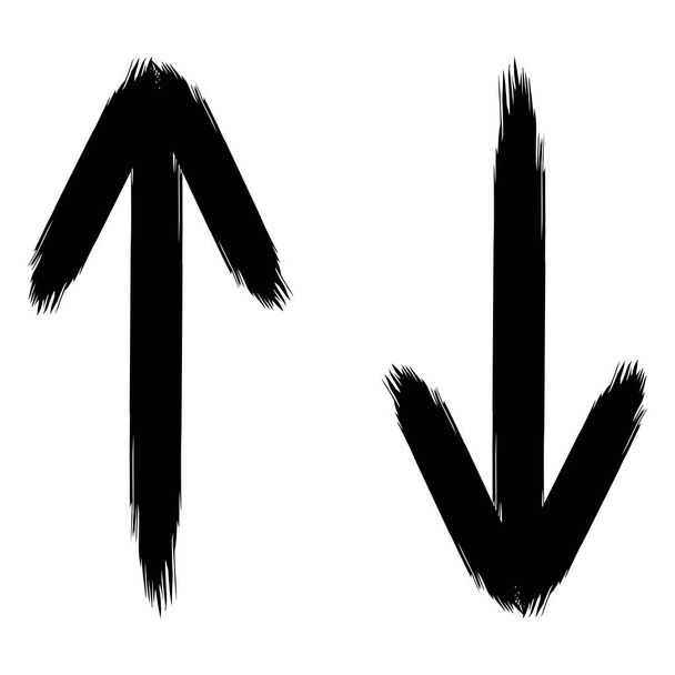 flechas verticales dibujado a mano cepillo áspero, vector de arriba hacia abajo flechas estilo grunge, dirección de destino concepto y trayectoria
 - Vector, Imagen
