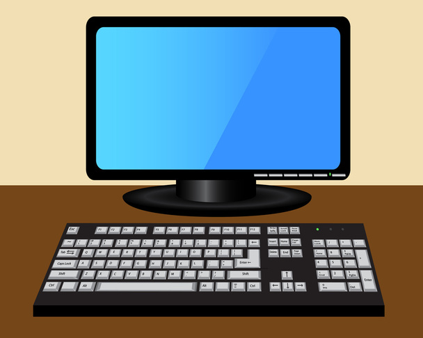 monitor and keyboard on the table - Vector, Image