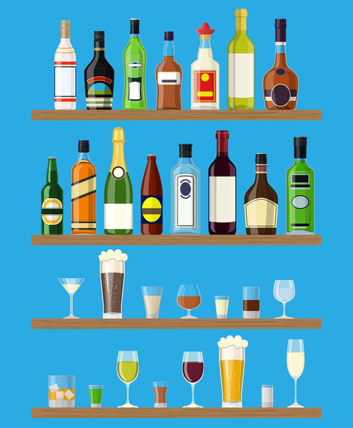 Conjunto de diferentes bebidas e garrafas na parede
 - Vetor, Imagem
