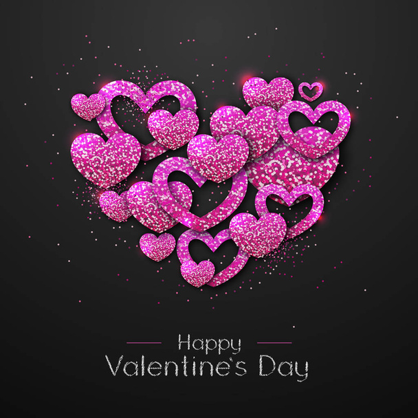 Happy valentines day background with love heart. Typgraphy greeting card design - Vettoriali, immagini