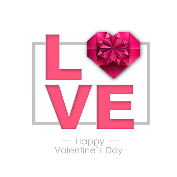 Happy valentines day background with love heart. Typgraphy greeting card design - Vector, afbeelding