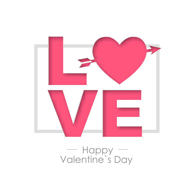 Happy valentines day background with love heart. Typgraphy greeting card design - Vector, imagen