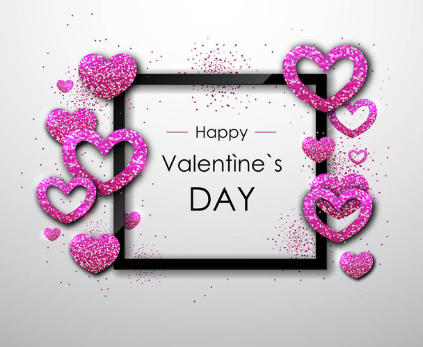 Happy valentines day background with love heart. Typgraphy greeting card design - Vektör, Görsel