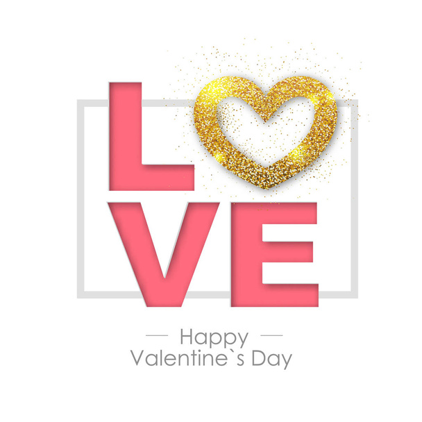 Happy valentines day background with love heart. Typgraphy greeting card design - Wektor, obraz