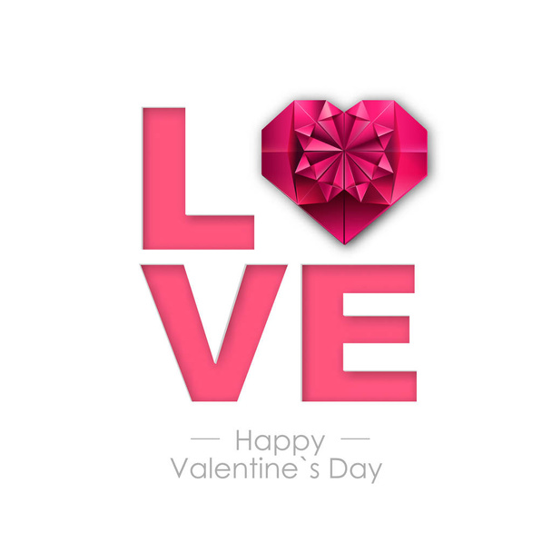 Happy valentines day background with love heart. Typgraphy greeting card design - Vektor, obrázek