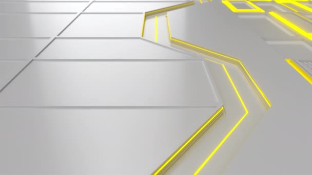 Futuristic technological or industrial background with yellow glowing lines and elements. Abstract background loop. 3D rendering animation - Záběry, video