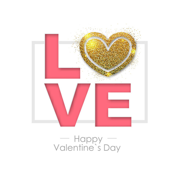 Happy valentines day background with love heart. Typgraphy greeting card design - Vecteur, image