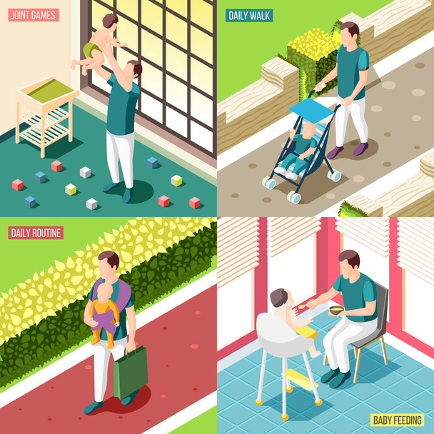 Fathers On Maternity Leave 2x2 Design Concept - Vector, Image