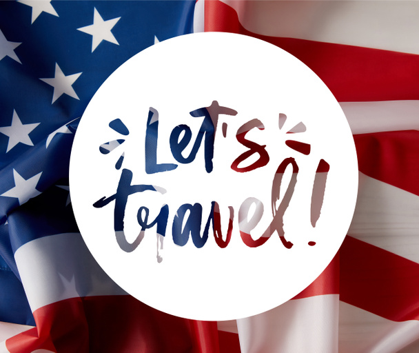 lets travel illustration with united states flag on background  - Φωτογραφία, εικόνα