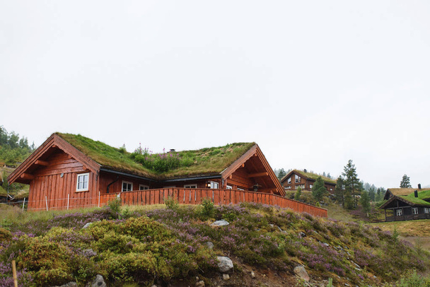 Kaunis puutalo kylä Norjassa
 - Valokuva, kuva