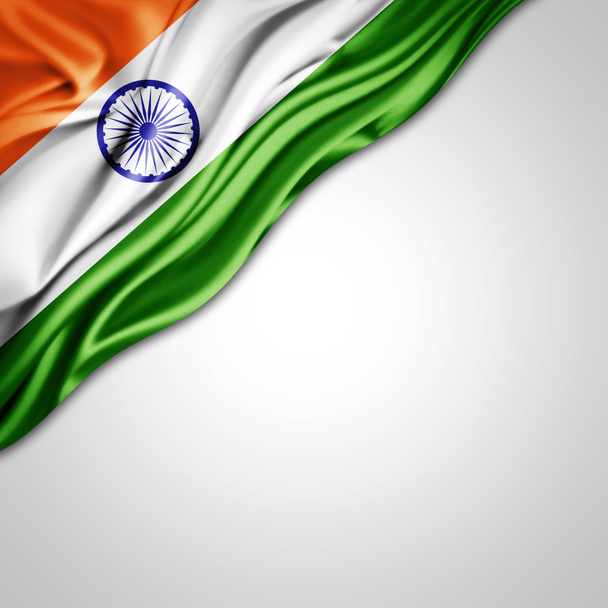 Hindistan bayrağı kopya alanı metni üzerinde beyaz arka plan - 3d çizim ile  - Fotoğraf, Görsel