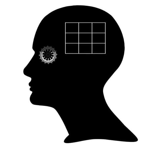  lidská hlava se zařízením, abstraktním mozkem a bílým pozadím - Fotografie, Obrázek