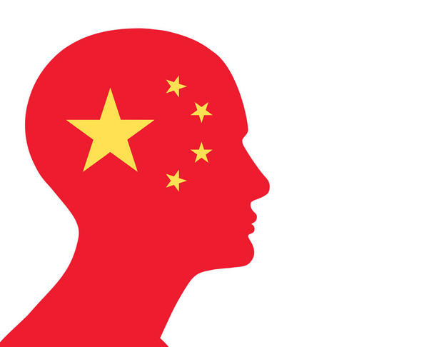 Κίνα σημαία με ανθρώπινο κεφάλι και λευκό φόντο - Φωτογραφία, εικόνα