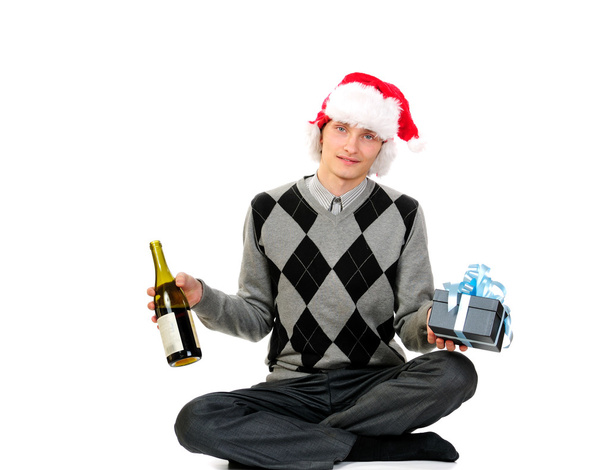 A young man after Christmas night isolated on white background - Fotoğraf, Görsel