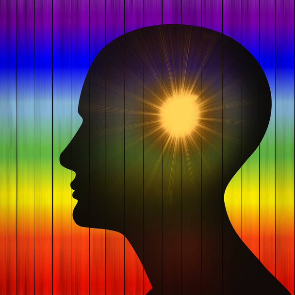 Θρησκευτική έννοια. Ανθρώπινο κεφάλι με ήλιο. Εικονογράφηση - Φωτογραφία, εικόνα